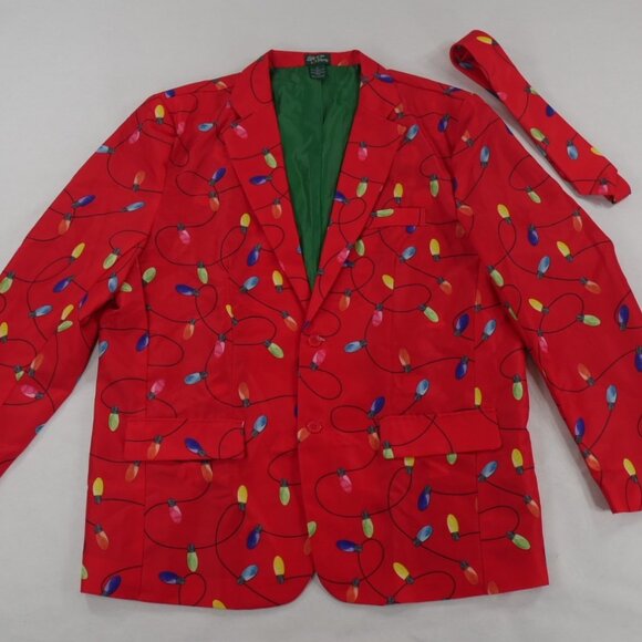 Life of the Party Red Blazer & Pants Christmas Suit Xmas Lights Men's X Large - Picture 2 of 14